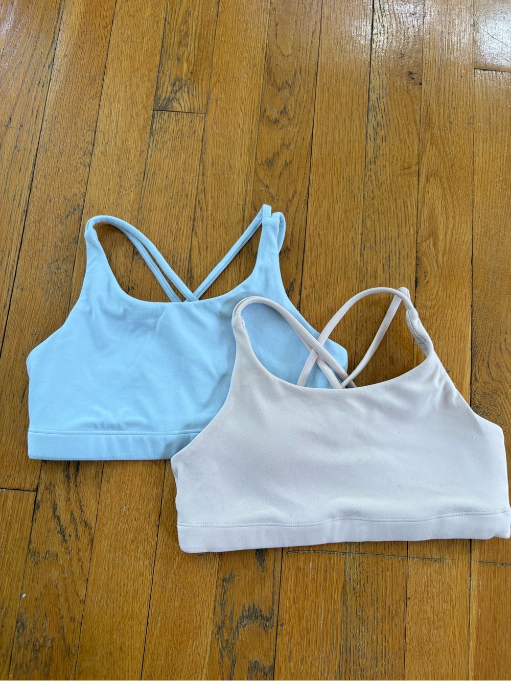 Athleta Girls Crossback Sports Bras - Light Blue & Light Peach Large/12